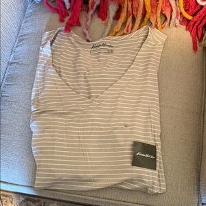 Eddie Bauer Women's Light Gray Striped Tank Top NWT